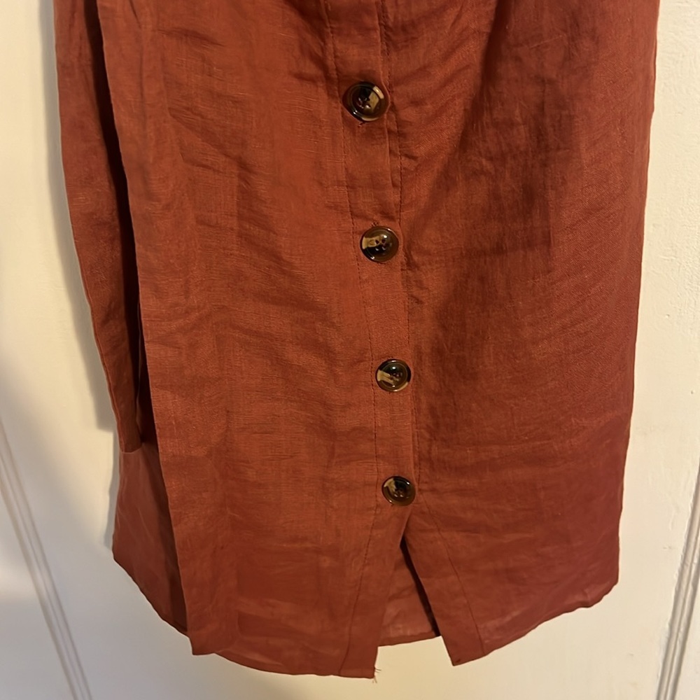 Vici Linen Button Front Strapless Midi Dress - image 6